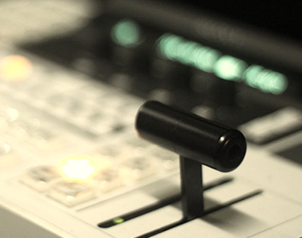Detail of a multi-camera production switcher control.