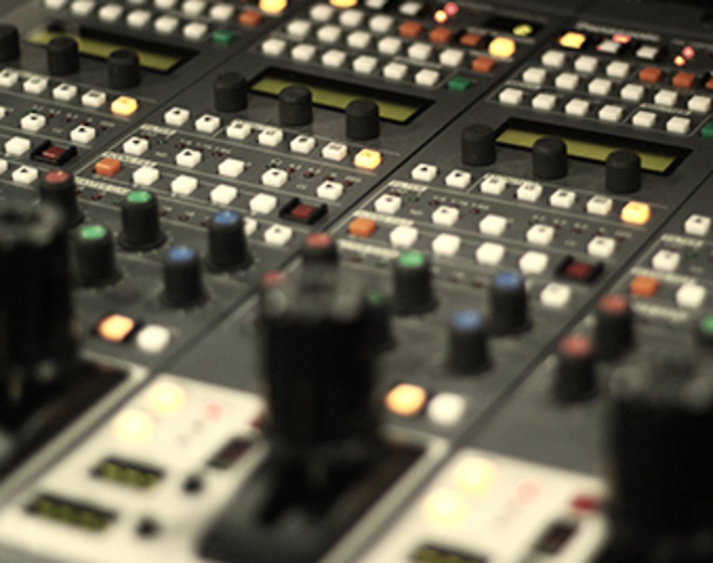 Detail of a technical audiovisual production console.